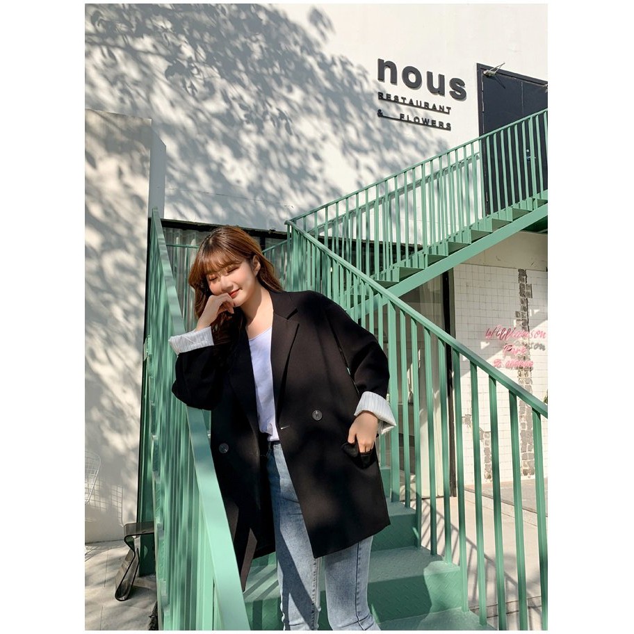 ÁO BLAZER ĐEN PHỐI TAY SỌC BASIC OVERSIZE KOREAN STYLE - AK055 | BigBuy360 - bigbuy360.vn