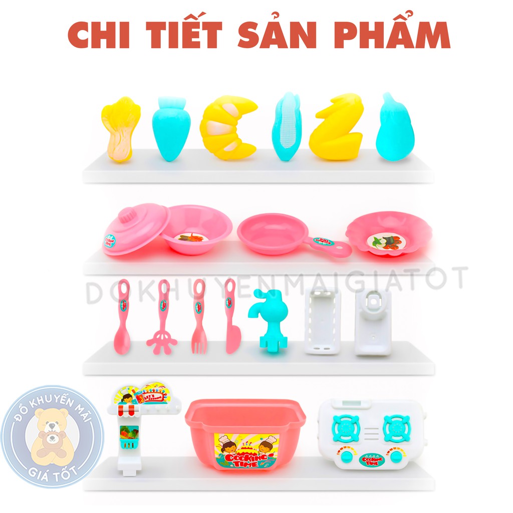 Đồ chơi nấu ăn ‍ GIÁ SỐC ‍ Đồ chơi nấu ăn cho bé 20 món vật dụng và tủ bếp bằng nhựa an toàn DC0015