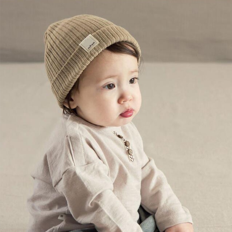 Mũ beanie dệt kim màu trơn mềm mại giữ ấm thời trang thu đông dành cho bé