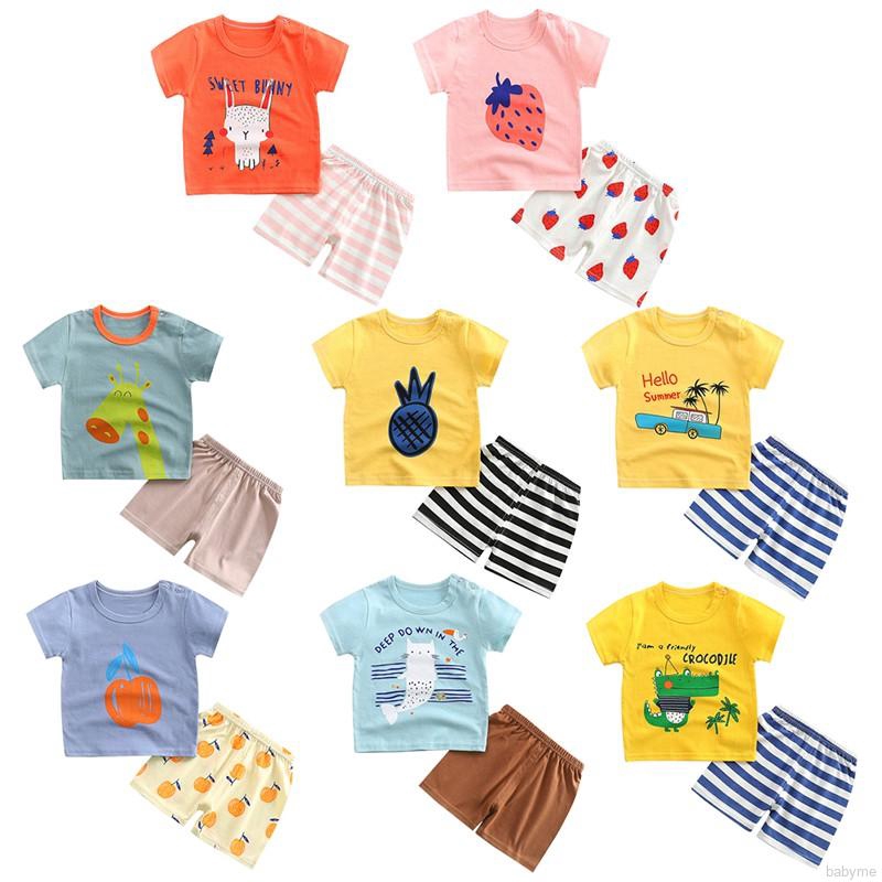 Set Áo Thun Ngắn Tay Cổ Tròn + Quần Short Đáng Yêu Cho Bé Trai