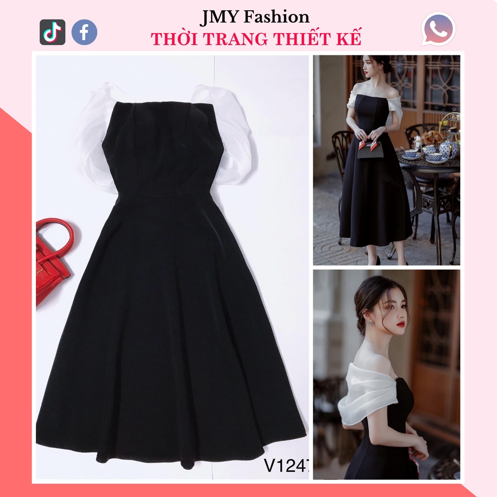 V150  Váy đen trễ vai dáng dài tiểu thư, sang chảnh -  Modish and Chic