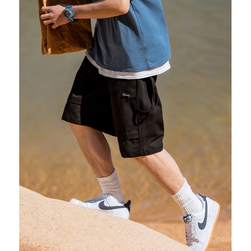 Quần Shorts nam nữ MEANSTORE sooc ống suông cạp chun Ulzzang short thể thao mặc ở nhà đi tập năng động - kaki túi hộp