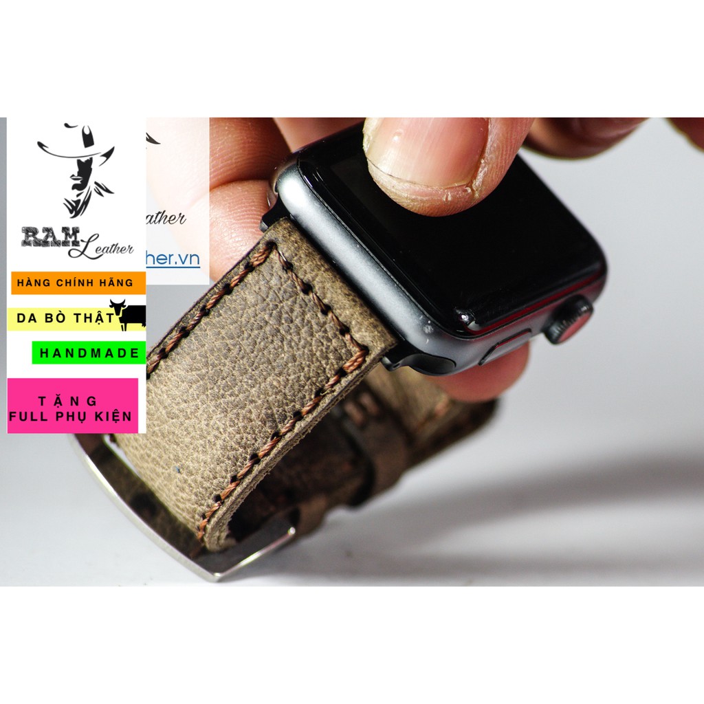 Dây đồng hồ Apple Watch , Iwatch , Iphone Watch Da Bò Sáp Vân Hạt RAM Leather Bauhaus 1959  Bền Đẹp