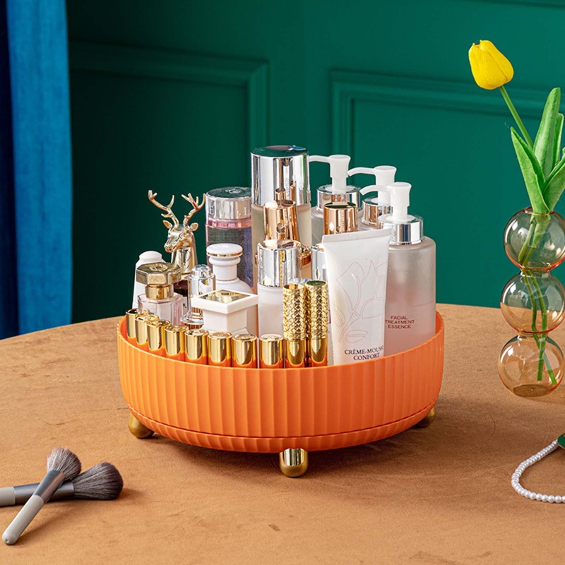 Khay Đựng Trái Cây / Mỹ Phẩm / Đồ Dùng Để Bàn Bằng Nhựa Bền Có Thể Xoay Được Đa Năng