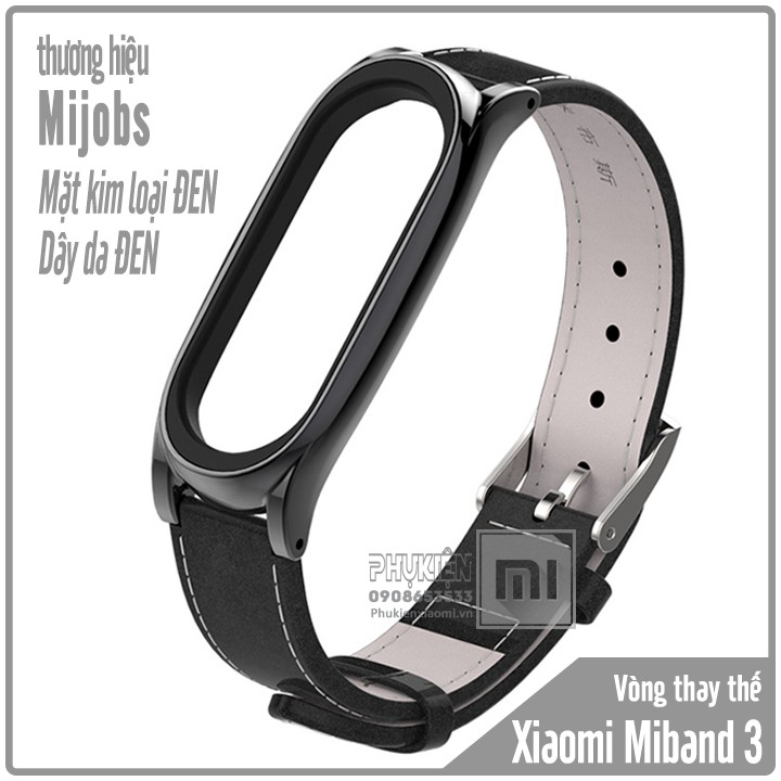 Vòng thay thế Xiaomi Miband 3 / 4 Mijobs dây da mặt kim loại