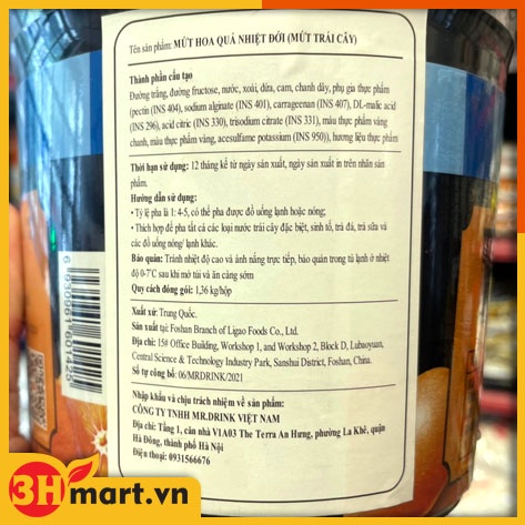 Mứt hoa quả nhiệt đới Sensini 1,36kg