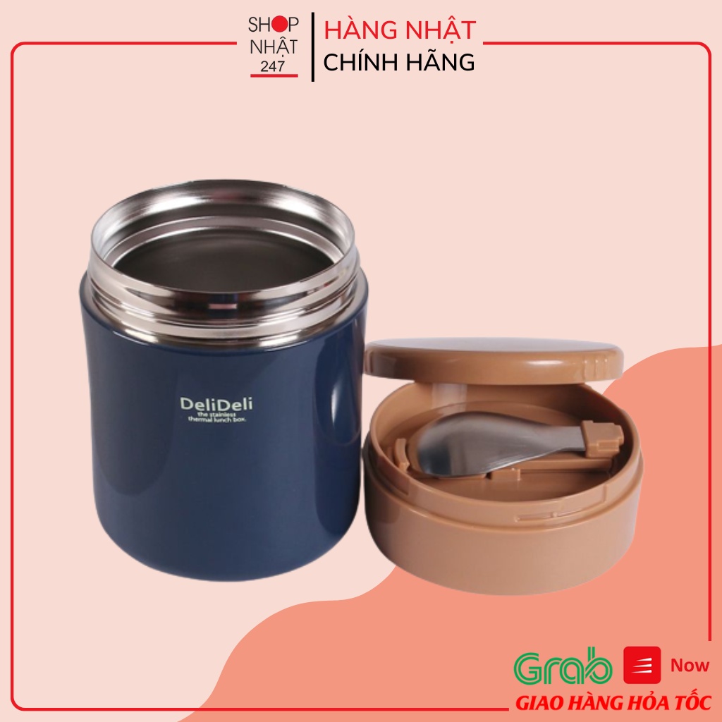 Bình ủ cháo kèm thìa Pearl Lilfe 400ml, màu xanh navy Nội địa Nhật Bản
