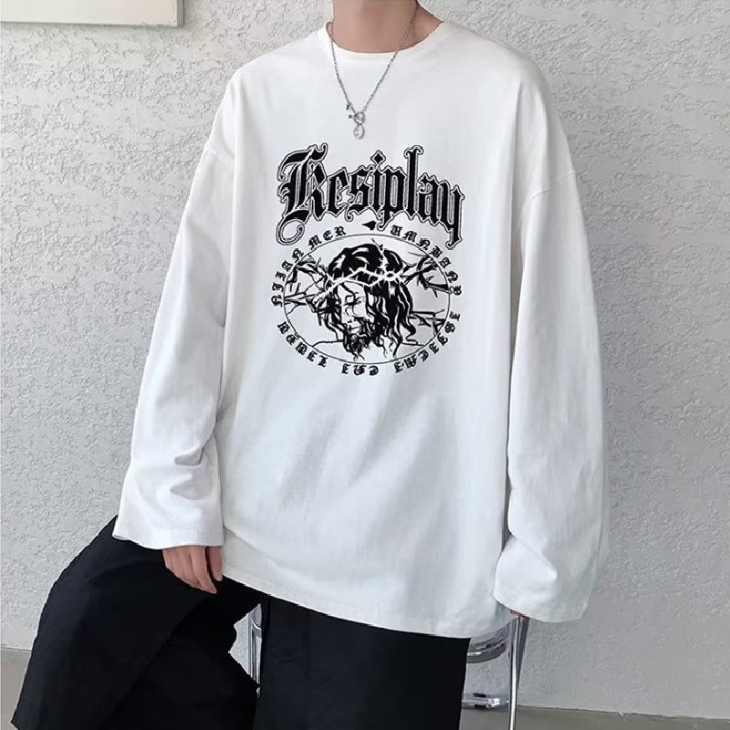 Áo Thun Tay Dài Dáng Rộng In Họa Tiết Hoạt Hình Phong Cách Hip Hop Nhật Bản Thời Trang Cho Nam Và Nữ size M-5XL