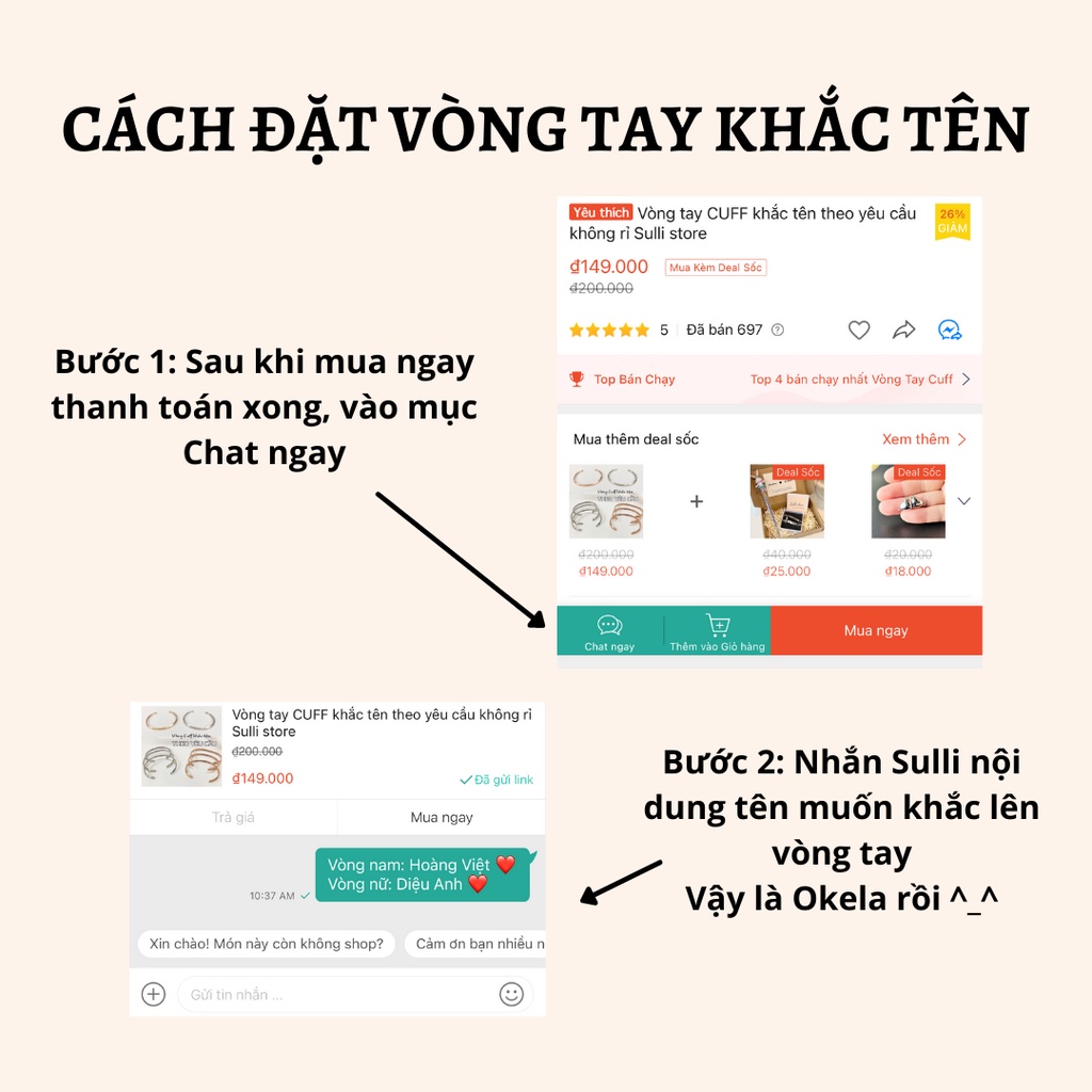 Vòng tay CUFF khắc tên theo yêu cầu không rỉ Sulli store