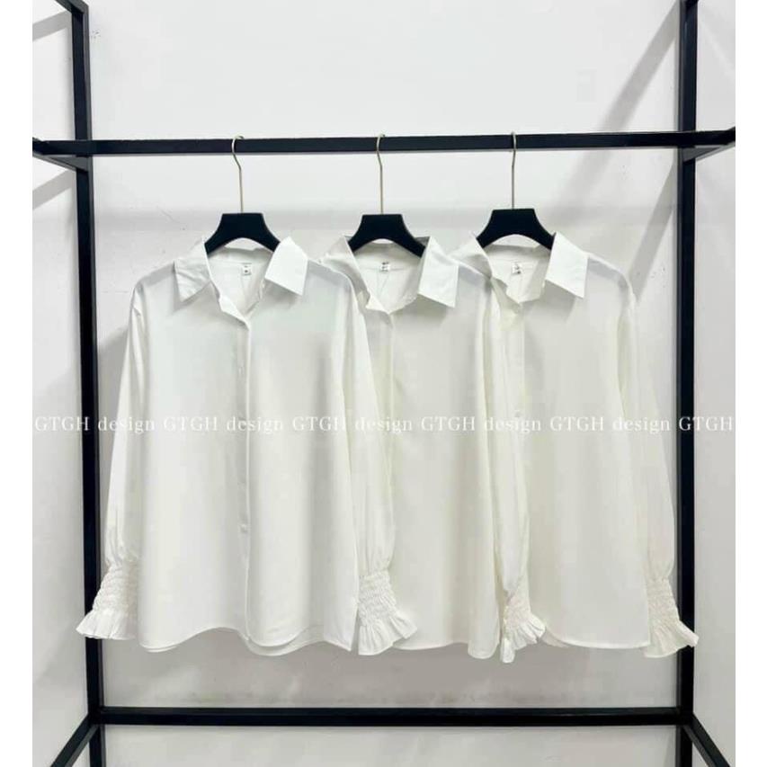 Áo Sơ Mi  Nữ  Form Rộng Hàn Quốc Bo Tay Bèo Dày Mịn Thoáng Mát Thiết Kế Thời Trang Kiểu Dáng Năng Động Trẻ Trung