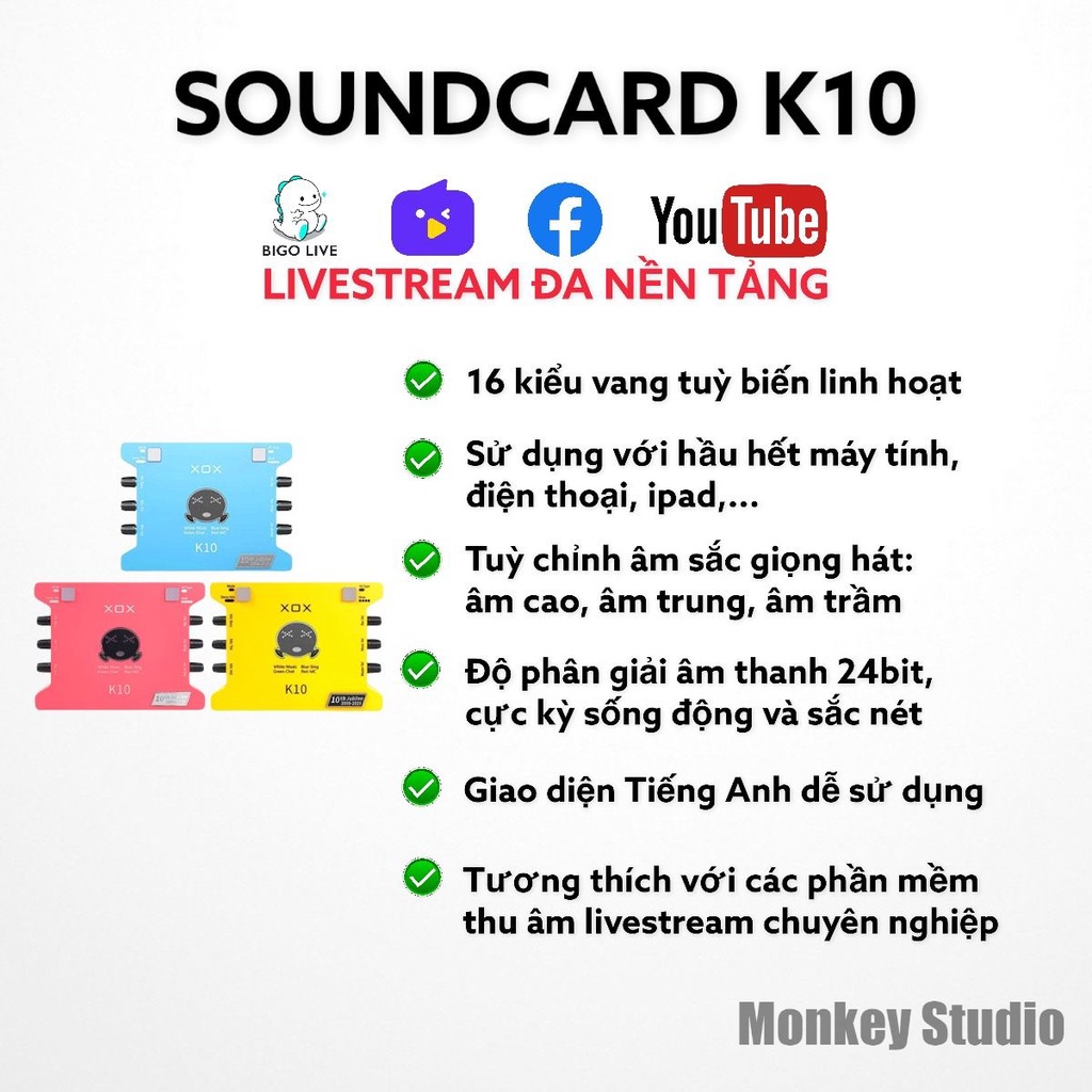 Bộ Combo Mic Thu Âm Hát Livestream Soundcard XOX K10 2020 &amp; Mic AT2020 ⚡BH 1 NĂM⚡ Thu Âm Điện Thoại Máy Tính