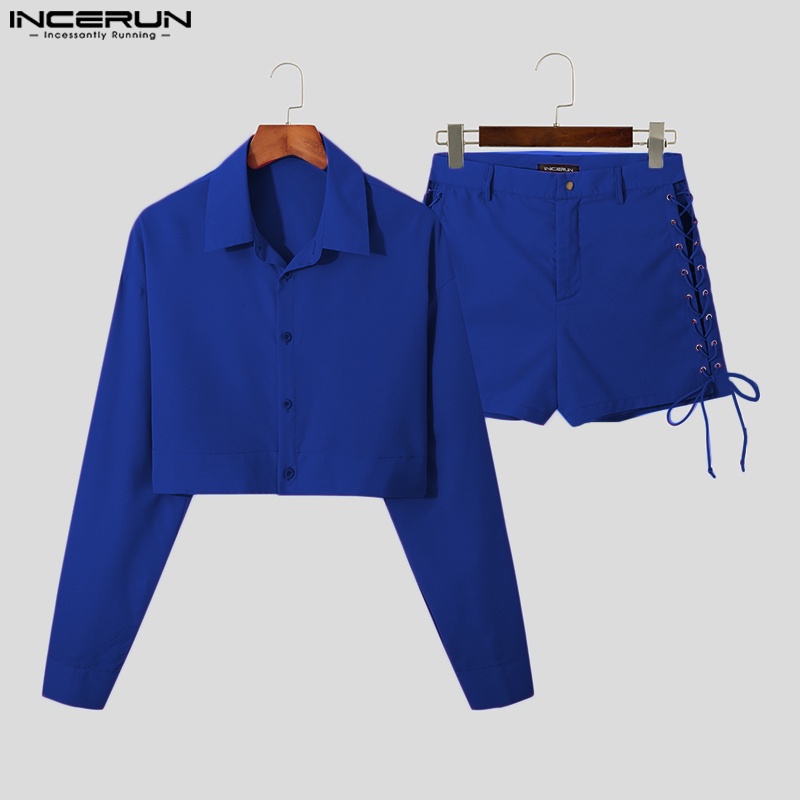 Trang phục Incerun gồm áo croptop tay dài và quần short cột dây phong cách dự tiệc cho nam