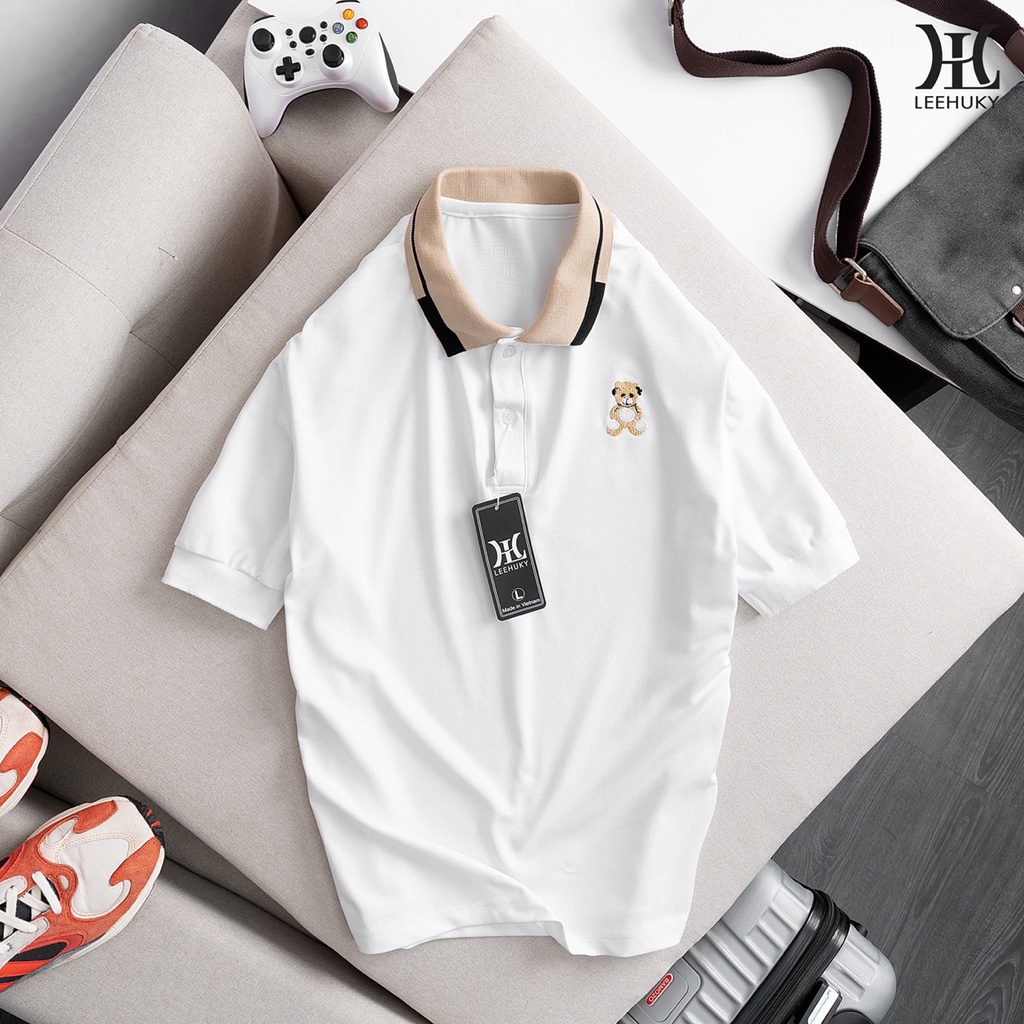 Áo polo nam, áo phông nam tay ngắn cổ bẻ thêu gấu chất liệu vải cá sấu cotton 4 chiều mềm mại