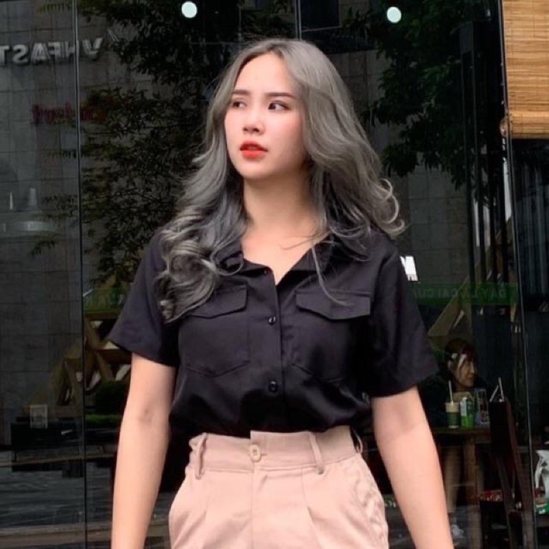 áo sơ mi tay ngắn túi ngực + VIDEO ẢNH THẬT