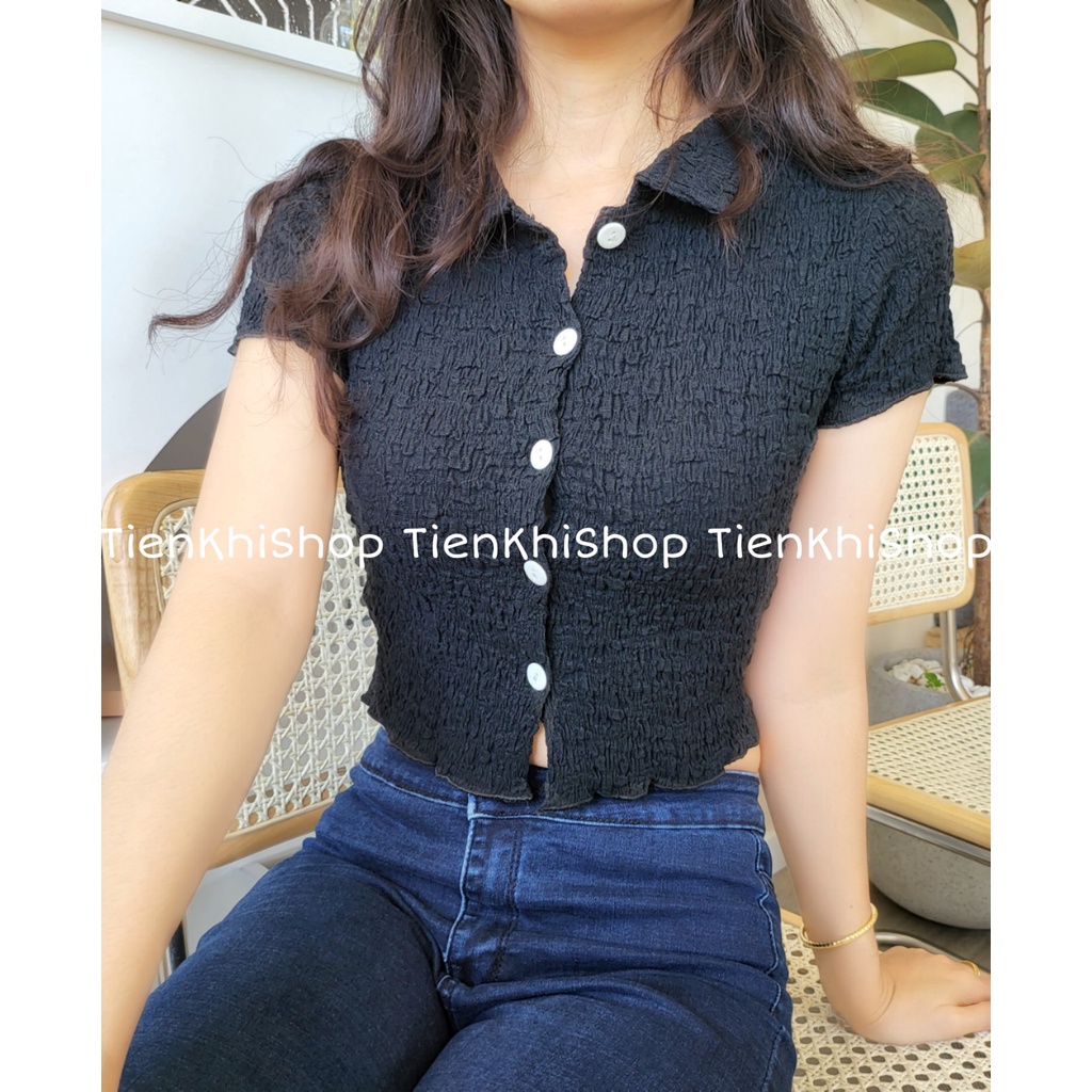 [SẴN] Áo croptop cổ trụ vải gân xốp màu trơn ôm body sexy BS36
