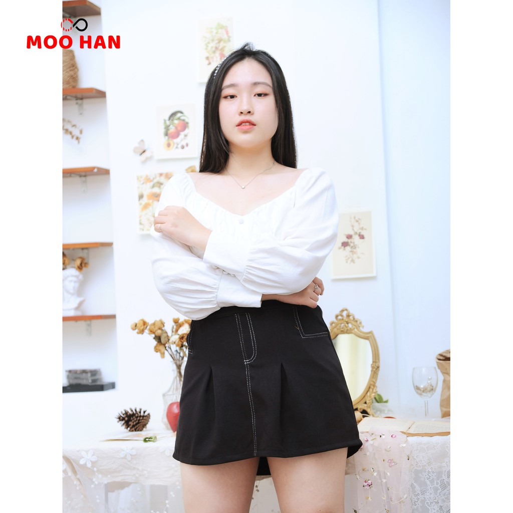 BIGSIZE MOOHAN, CHÂN VÁY BIGSIZE VIỀN CHỈ TRẮNG CÓ LÓT QUẦN