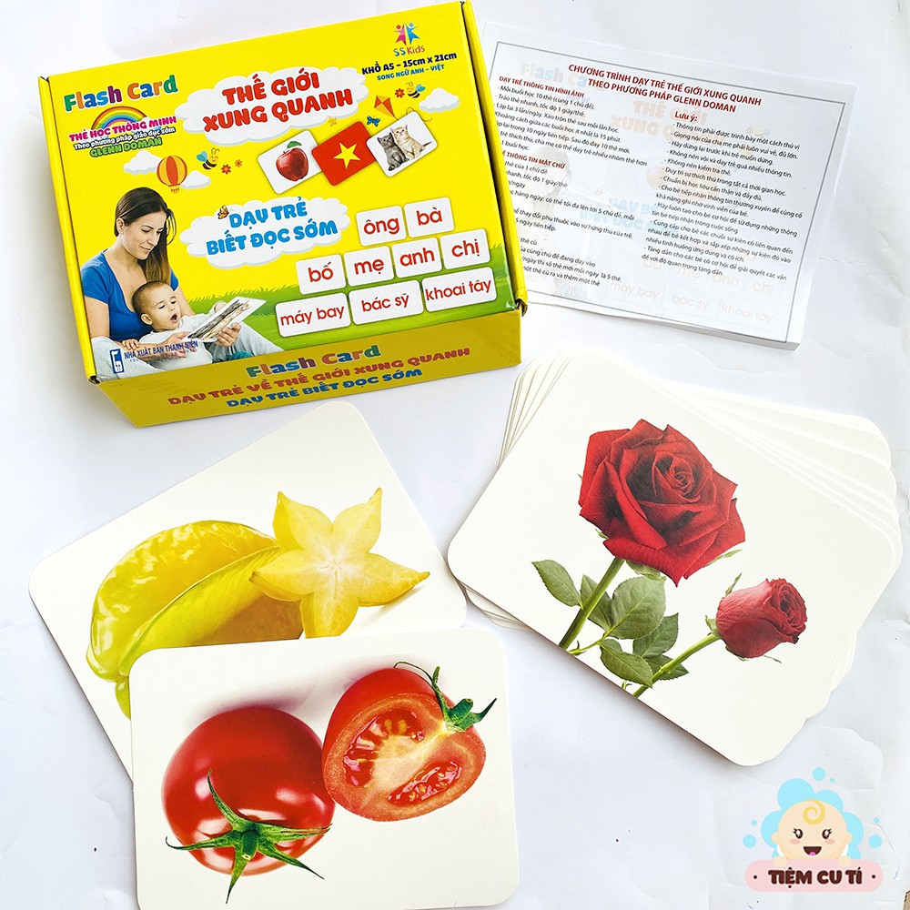 Bộ Thẻ Học Thông Minh 14 Chủ Đề, Flashcard loại To Song Ngữ Tiếng Anh dạy bé nhận biết về thế giới xung quanh