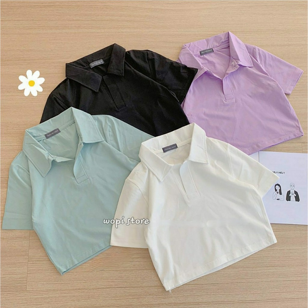 Áo Croptop Cổ Trụ PLO Tay Ngắn Dáng Ôm Nhẹ Ulzzang (4 Màu) 710