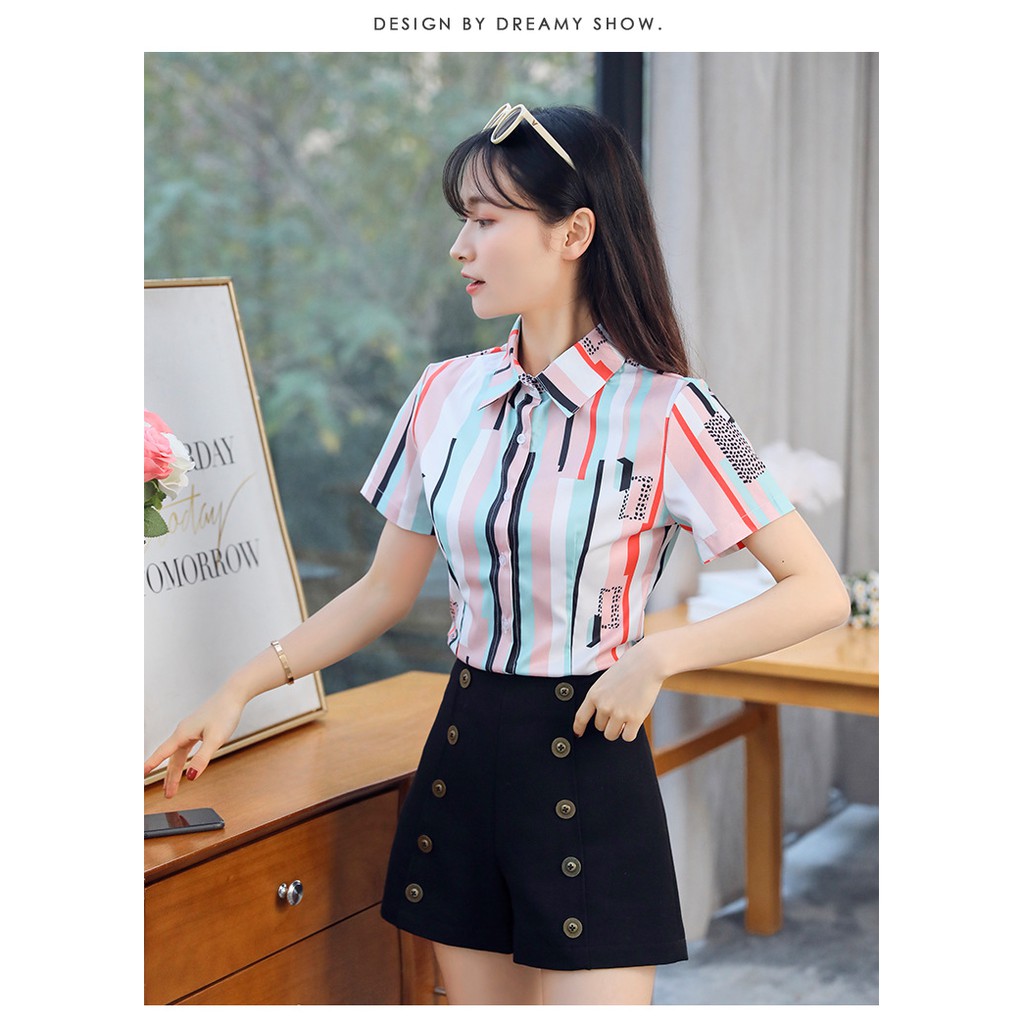 Sơ mi công sở cổ sơ mi, ngắn tay kẻ sọc màu trẻ trung SM41