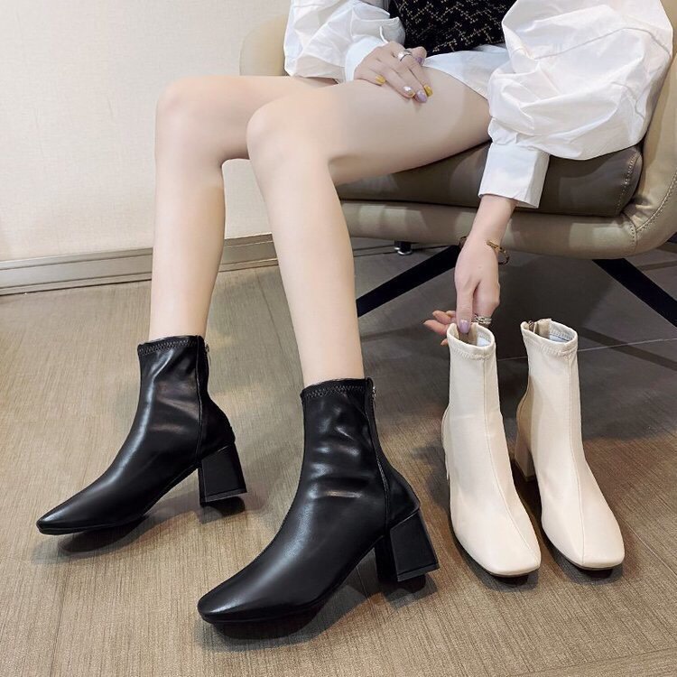 Giày boot nữ da mềm 5 phân cao cổ,bốt gót vuông lót lông mềm mịn cực ôm chân | BigBuy360 - bigbuy360.vn