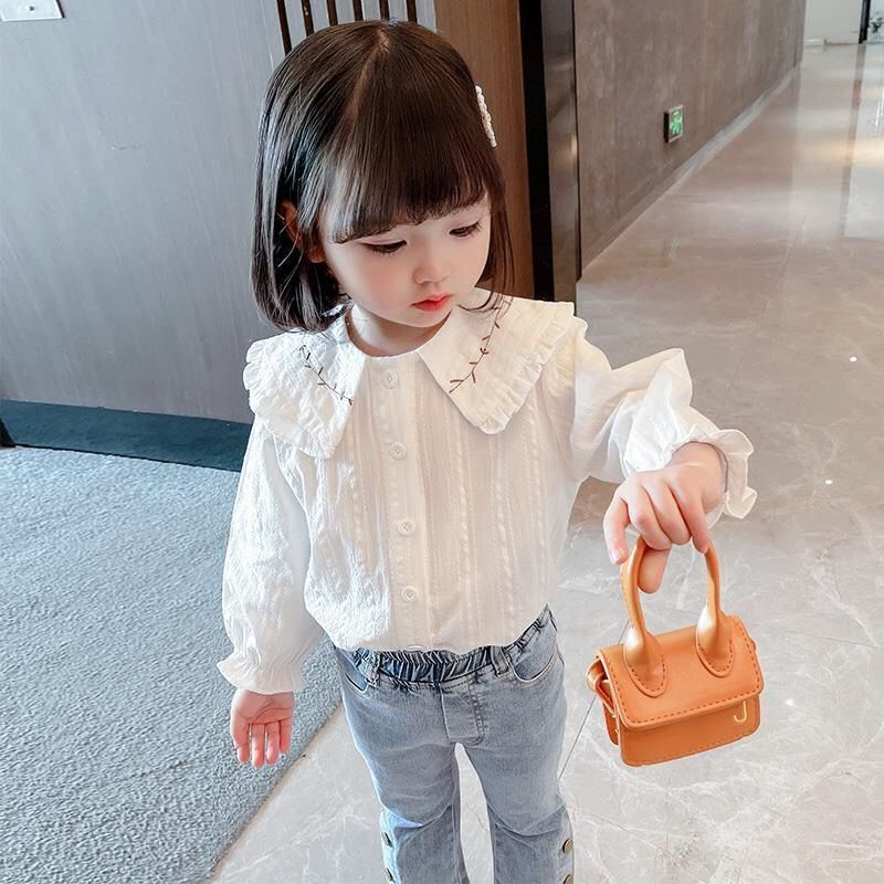 Áo Sơ Mi Dài Tay Thêu Họa Tiết Hoạt Hình Xinh Xắn Dành Cho Bé Gái