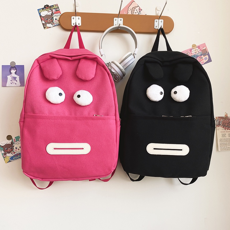 Balo Vải Canvas Họa Tiết Quái Vật Hoạt Hình Dễ Thương Cho Nữ