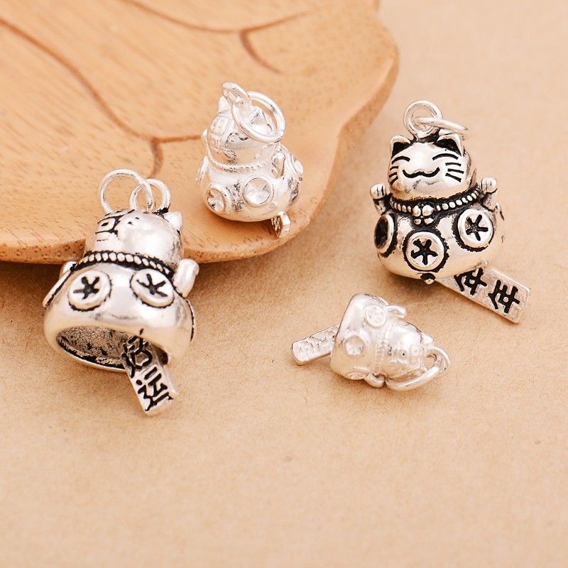 Charm mèo thần tài bạc 925 vĩnh viễn bảo hành đánh sáng bạc Thuylamshop