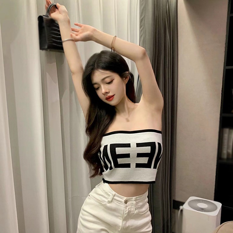 Áo Bra Quây Ống Không Dây Dáng Croptop In Chữ Có Mút Phù Hợp Đi Biển,Tập Gym,Yoga MS 583