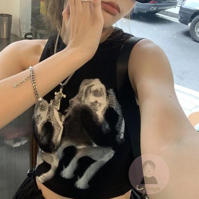 Áo Thun Tanktop Không Tay In Họa Tiết Graffiti Thời Trang Mùa Hè Dành Cho Nữ