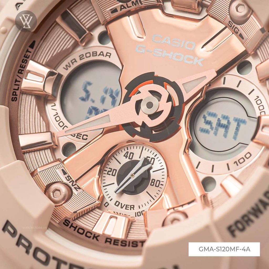 Đồng Hồ Điện Tử Nữ Casio G-Shock WATCHSTORE GMA-S120MF-4A Thiết Kế Mặt Kính Khoáng 46mm, Dây Và Vỏ Nhựa Bền Bỉ