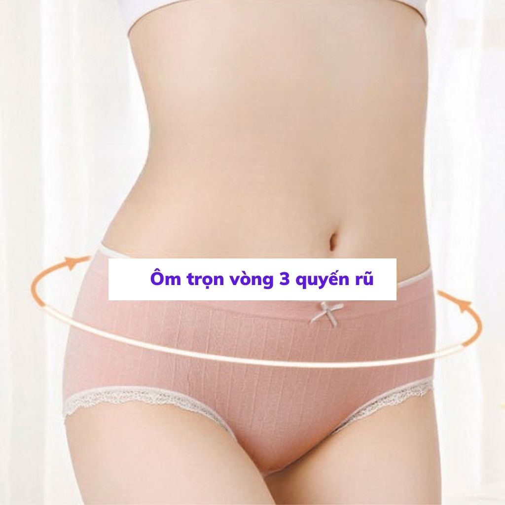 Quần lót nữ cotton kháng khuẩn khử mùi, Quần chíp nữ ren viền đính nơ sexy tôn dáng DOPICO L1236