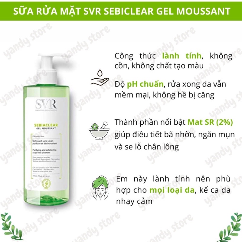 [Hàng Auth ] Gel Rửa Mặt SVR dành cho da dầu ,mụn,không xà phòng .