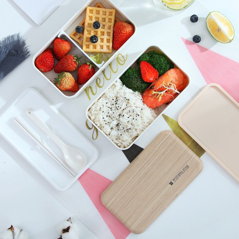 Hộp Đựng Cơm Trưa 2 Tầng Bằng Gỗ Phong Cách Nhật