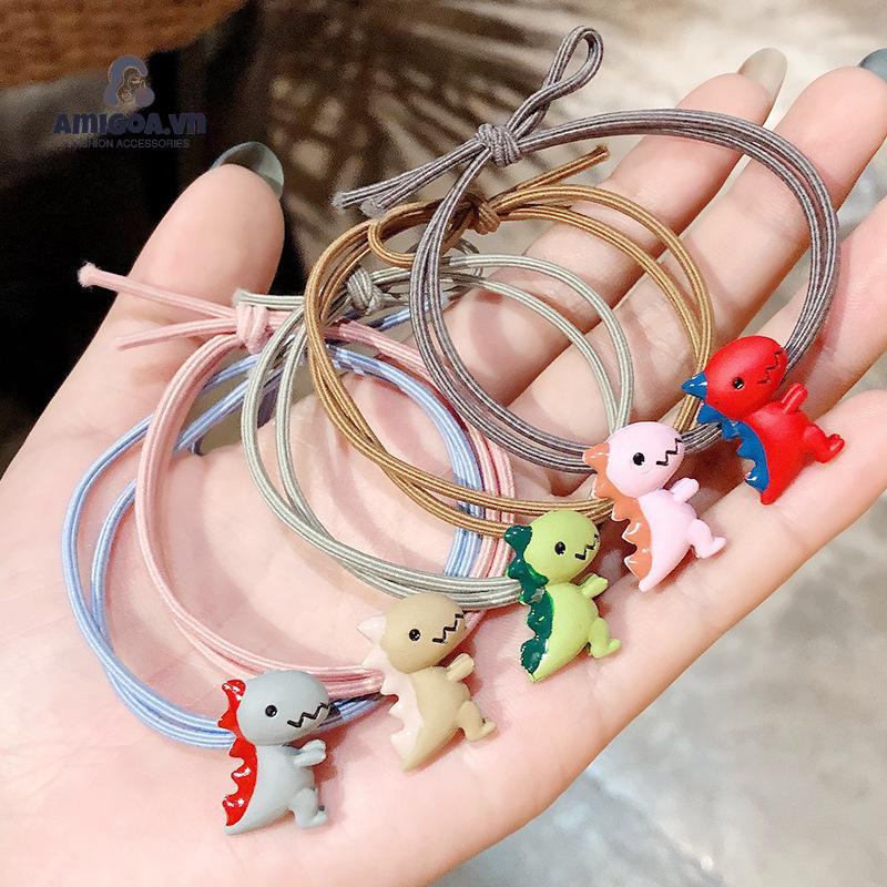 Dây Cột Tóc Cao Su Thắt Nút Họa Tiết Khủng Long Xinh Xắn
