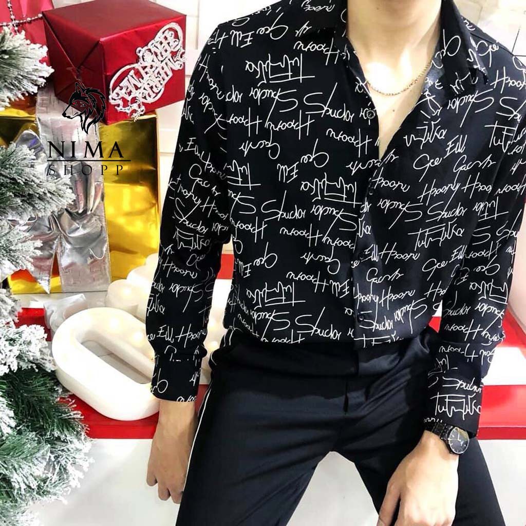 Áo sơ mi nam dài tay vải lụa họa tiết chữ cao cấp NMM033 | BigBuy360 - bigbuy360.vn