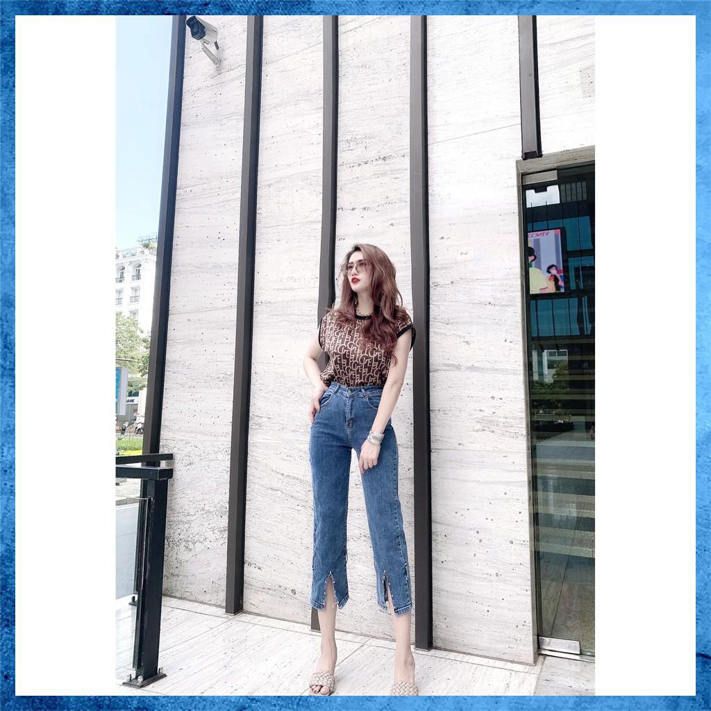 [Jeans nữ thiết kế] Quần bò lỡ trơn dáng suông nhẹ, quần jeans lửng lưng cao túi chéo đai gấu. Mã L1145