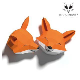 Mô hình giấy decor trang trí tường Đôi cáo dễ thương 3D POLYCRAFT