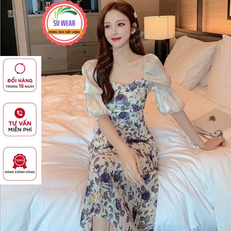 Váy Nữ Hoa Thiết Kế Cổ trễ Chất Cotton Nhẹ Nhàng Sang Trọng Dạo phố, dự tiệc, đi làm, đi chơi | BigBuy360 - bigbuy360.vn