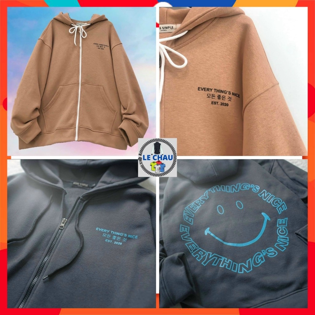 Áo khoác hoodie dây kéo unisex form rộng áo khoác nỉ ulzzang chống nắng street style LECHAU AKN07 cao cấp rẻ đẹp | BigBuy360 - bigbuy360.vn