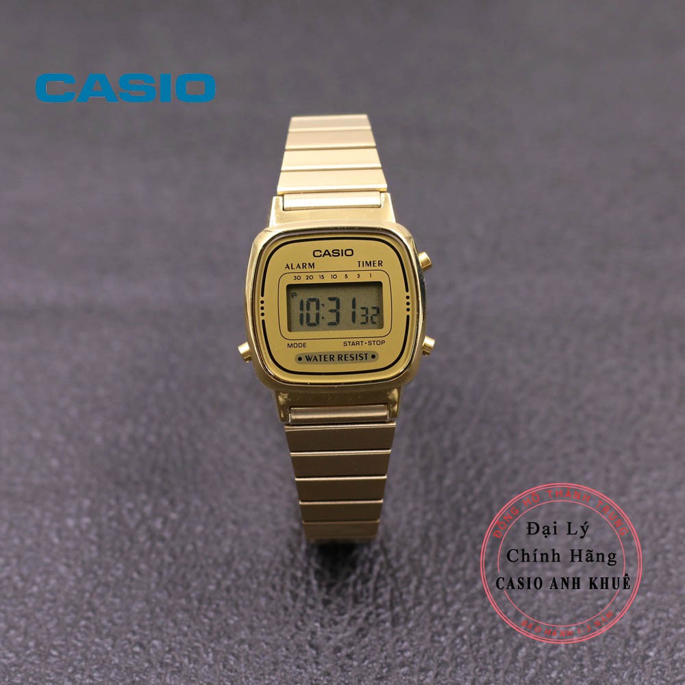 Đồng hồ điện tử nữ Casio LA670WGA-9DF dây kim loại