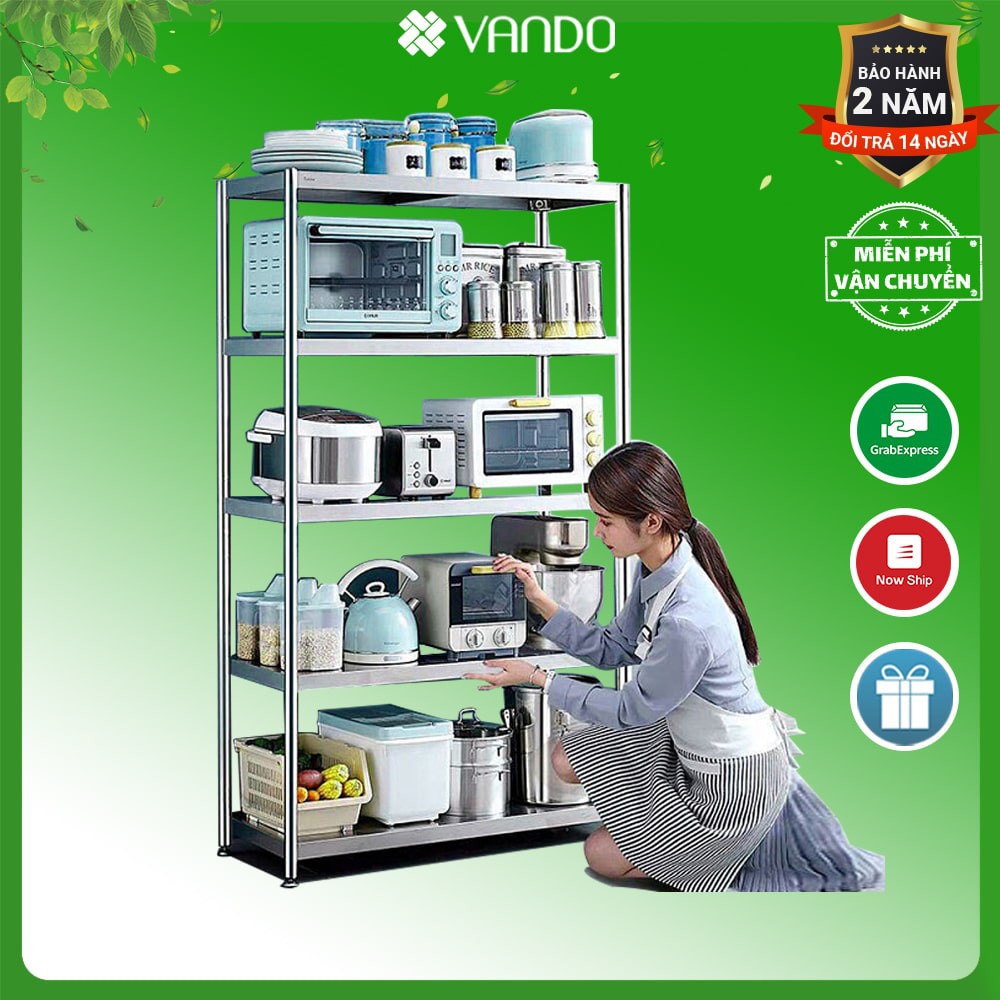 Giá kệ Inox để đồ 3,4,5 tầng đa năng mẫu đẹp để lò vi sóng kệ nhà bếp Vando | BigBuy360 - bigbuy360.vn