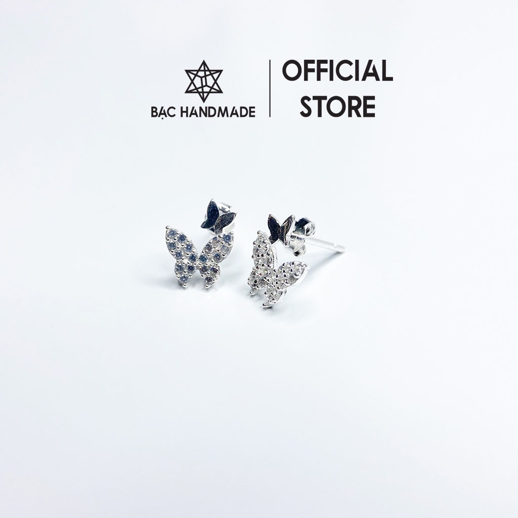 Khuyên tai Bạc Handmade.Bông tai nữ bướm lấp lánh bạc nguyên chất-Bạc Handmade