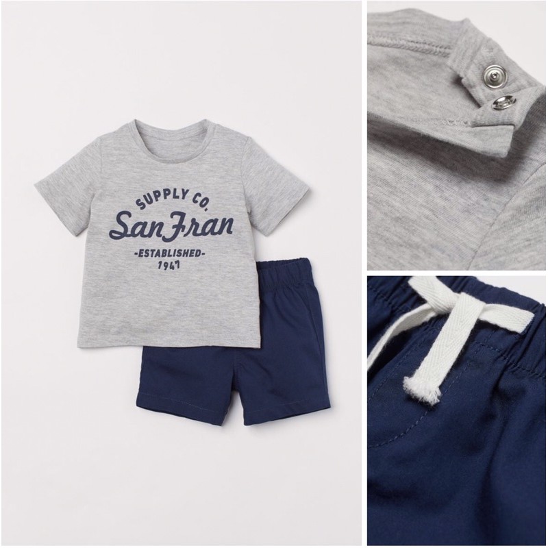 Set bé trai áo ghi quần xanh đáng yêu săn sale Uk sz 9-12m