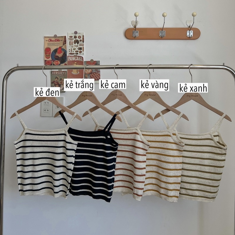 Áo hai dây len kẻ sọc vintage màu xinh chất đẹp ( Ảnh thật )