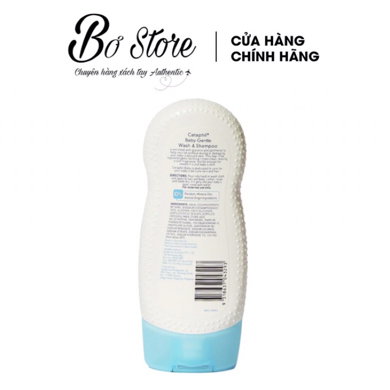 [HÀNG ÚC] Sữa tắm gội cho bé Cetaphil Baby Gentle Wash &amp; Shampoo, loại bỏ rôm sảy viêm da mụn ngứa cho bé, 230ml