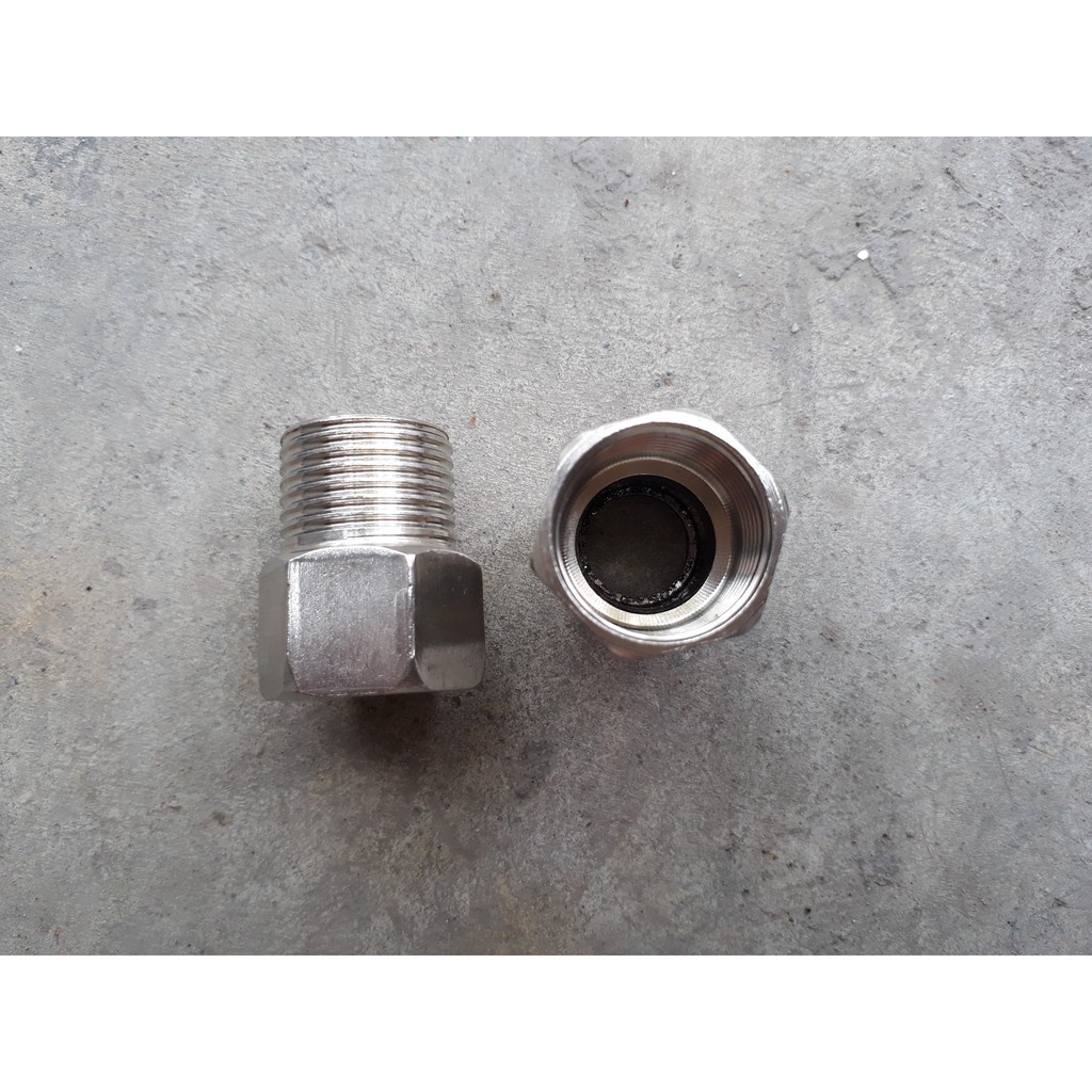 Nơ thu ren trong 21 ren ngoài 27 inox đúc, nối 2 đầu ren, cà rá inox