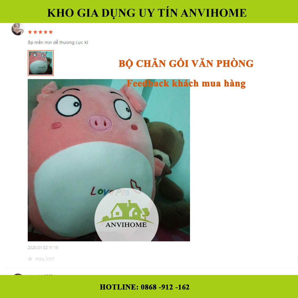 Bộ chăn gối văn phòng, Gối mền hình Heo Hồng, Gấu bông có chăn, gấu có chăn, Gối ngủ văn phòng 3in1 Anvihome