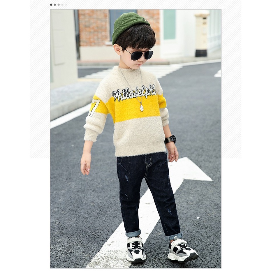 Áo len mềm mịn phối màu bé trai lớn size 14-35kg (HÀNG QCCC) AL02