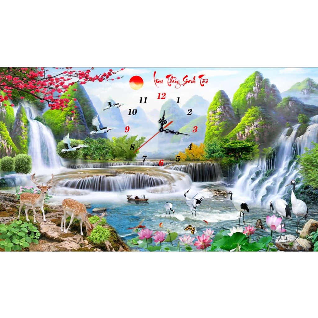 ⚡SIÊU SALE⚡ Tranh Đính Đá cao cấp Đồng Hồ Phong Cảnh VS199 (80x50cm), tranh thêu LV3333 (67x43cm)