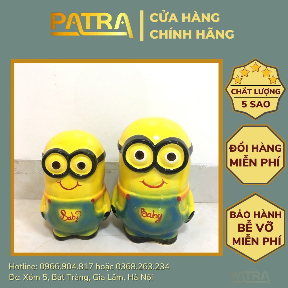 Lợn đất tiết kiệm tiền cho bé, heo đất tiết kiệm gốm sứ Bát Tràng chính hãng hình minion dành cho bé